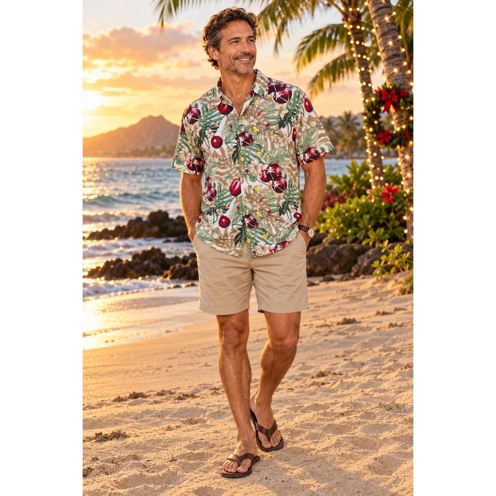 Tasso Elba Island Shirt Tropical Christmas Ornament Print Men S Holiday Aloha